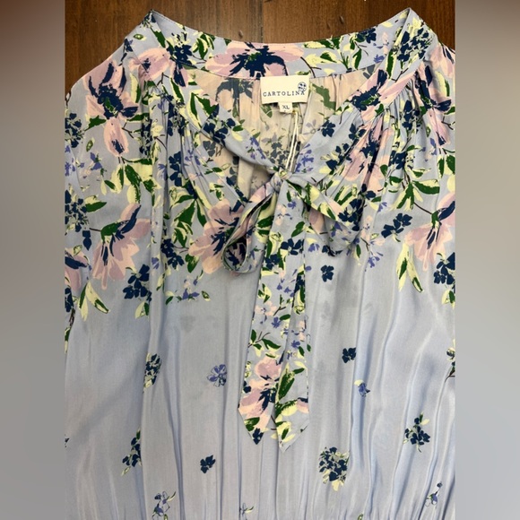 Cartolina Emelia Mini Dress Size XL Light Blue Floral Ruffle Smocked Waist NWT - Picture 5 of 16